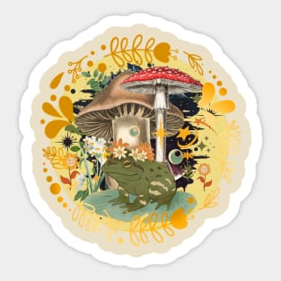 Cottagecore Mushrooms & Frog Fairy Vintage Design Sticker